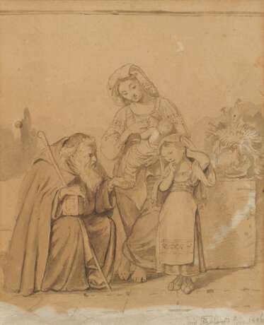 Mutter mit ihren Kindern und einem Mönch - photo 1