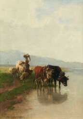 Junge Bäuerin mit ihrem Vieh