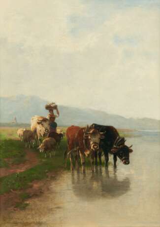 Junge Bäuerin mit ihrem Vieh - photo 1
