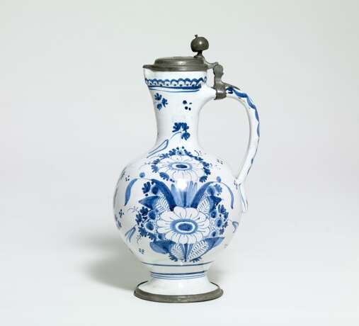 Narrow-Necked ceramic Jug with flower boquets and singing bird - photo 1