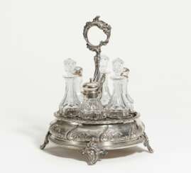 Large silver and crystal glass cruet set style Rococo