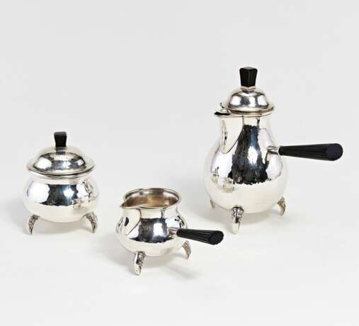 Three-piece silver Art Deco service with wooden handles - photo 1