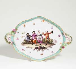 Large porcelain platter with genre scene