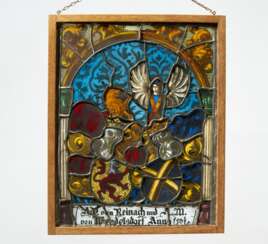 Stained glass panel with alliance coat of arms of Reinach and Wendelsdorf
