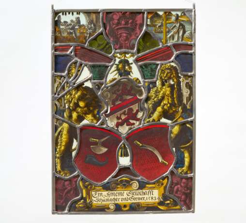 Historism stained glass panel of the shoemakers and tanners with the Winterthur coat of arms - фото 1