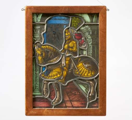 Historism stained glass panel with equestrian Portrait of Emperor Maximilian - photo 1