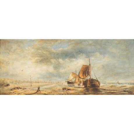 HOOG, VAN DE? (Maler/in 19. Jh.), "Segelboote an der Küste", - Foto 1