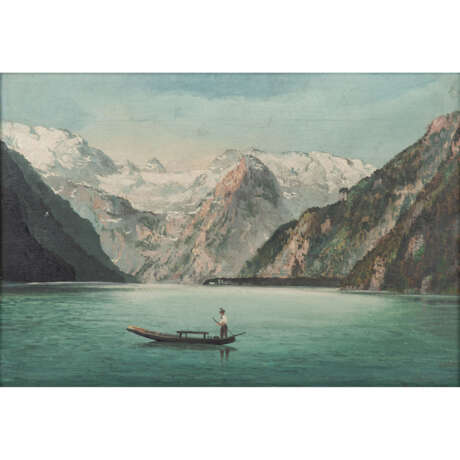 SPEIDEL, H. (Maler/in 19./20. Jh.), "Kahn auf einem See in den Alpen", - фото 1