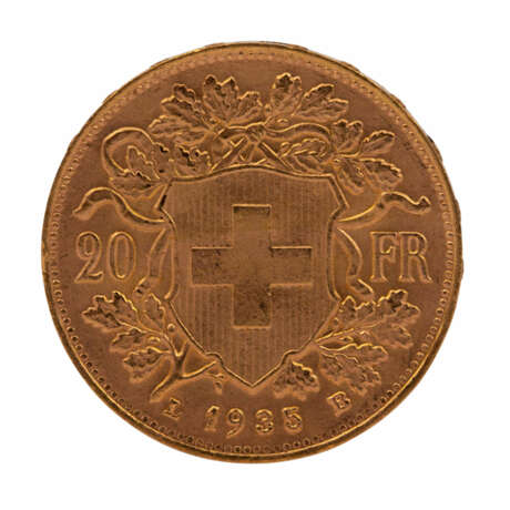 Schweiz/GOLD - 20 Franken Vreneli 1935 LB, - фото 2