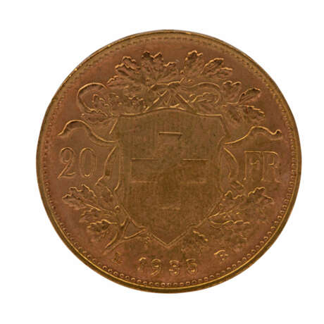 Schweiz/GOLD - 20 Franken Vreneli 1935 LB, - фото 2