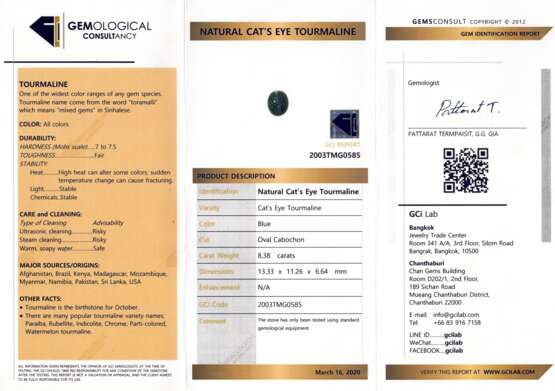 Loser Katzenaugenturmalin-Cabochon von 8,38 ct, - photo 4