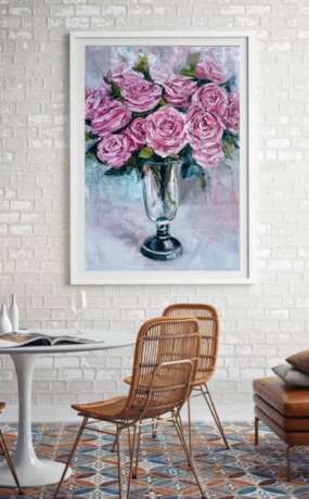 Розы в вазе Холст Масло Импрессионизм Цветочный натюрморт Украина 2021 г. - фото 2