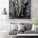 Design Painting “Elephant”, масло на оргалите, Texture paste, Contemporary art, Animalistic, Ukraine, 2021 - photo 3