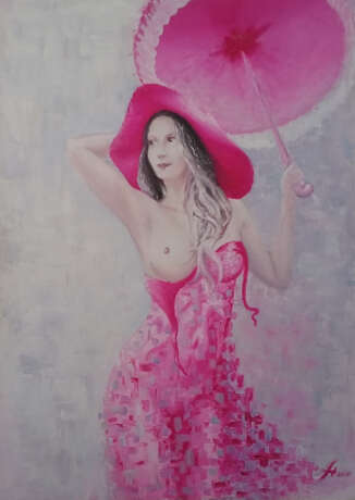 девушка под зонтом Canvas on cardboard Oil paint Contemporary art нью Russia 2022 - photo 1