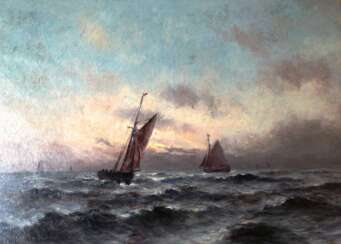 The painting “Sailing on the stormy sea” Romain Steppe (1859-1927). Sweden. 