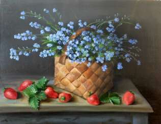 Still life "Basket with forget-me-nots"