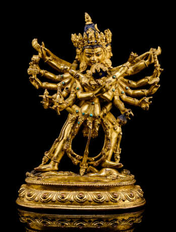 Feuervergoldete Bronze des Cakrasamvara auf einem Lotos - Foto 1
