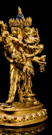Feuervergoldete Bronze des Cakrasamvara auf einem Lotos - Foto 3