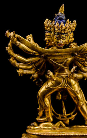 Feuervergoldete Bronze des Cakrasamvara auf einem Lotos - Foto 4