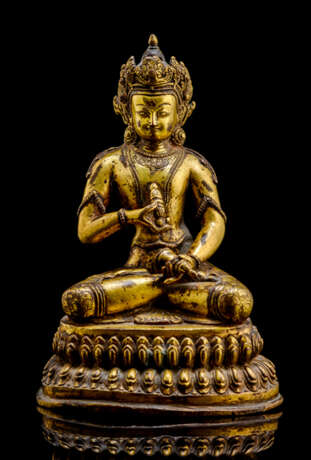 Feuervergoldete Bronze des Vajrasattva auf einem Lotos - photo 1