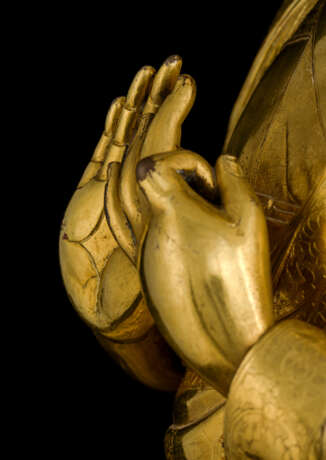 Große und feine Bronze eines feuervergoldeten Lama - Foto 6