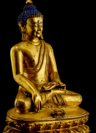 Feuervergoldete Bronze des Buddha Shakyamuni auf einem Lotos - photo 2