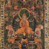 Thangka mit feiner Darstellung des Tsongkhapa mit Seidenbrokat-Montierung - фото 1