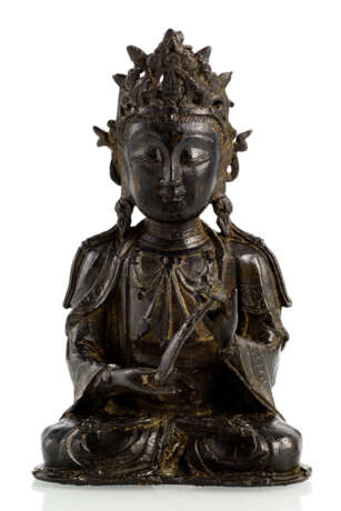 Bronze des Guanyin mit einem Ruyi-Zepter im Meditationssitz - Foto 1