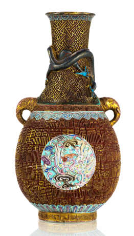 Ungewöhnliche Vase aus Porzellan mit Hals in feuervergoldeter Bronze mit Cloisonné-Dekor - Foto 2