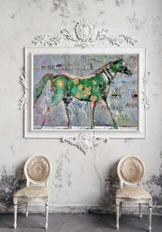 Зелёная лошадь Холст на подрамнике Масляные краски Современное искусство конь Украина 2021 г. - фото 2