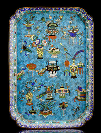 Cloisonné-Tablett mit von Antiquitäten und Blüten - Foto 1