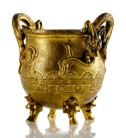 Weihrauchbrenner aus feuervergoldeter Bronze mit Chilong und Lingzhi-Beinen - Foto 1