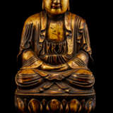 Vergoldete Holzfigur des Buddha Shakyamuni - photo 1