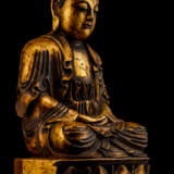 Vergoldete Holzfigur des Buddha Shakyamuni - photo 3