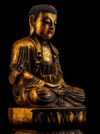 Vergoldete Holzfigur des Buddha Shakyamuni - photo 3