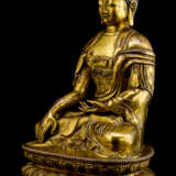 Feuervergoldete Bronze des Buddha Shakyamuni auf einem Lotos - фото 2