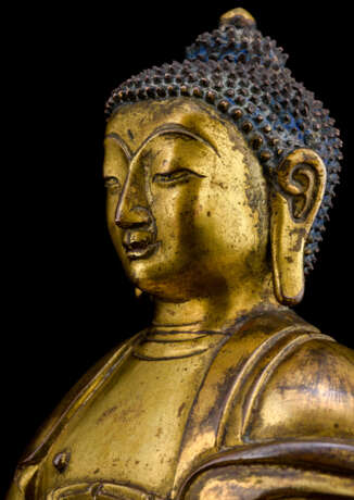 Feuervergoldete Bronze des Buddha Shakyamuni auf einem Lotos - фото 4