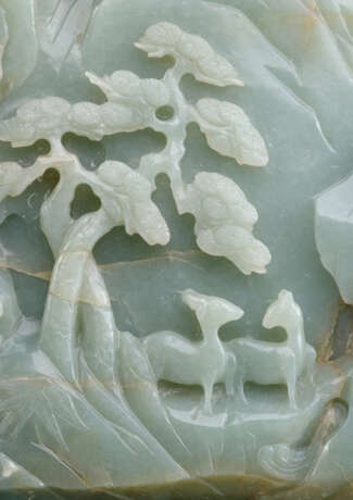 Grosser Felsen aus Jade mit Gelehrten, Kiefer, Reiher und Rehen - photo 3