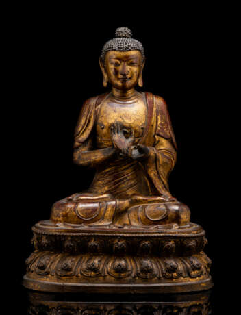Figur des Buddha Shakyamuni aus Holz und Lack - photo 1