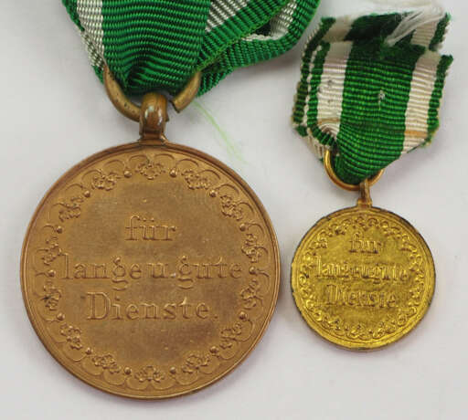 Sachsen: Dienstauszeichnung, 1. Modell, 1. Typ, Bronze Medaille, mit Miniatur. - photo 1