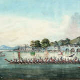 Zwei feine Reisblatt-Malereien: Hafenansicht und Wettkampf mit Drachenbooten - Foto 1