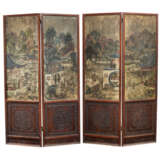 Vierteiliger Stellschirm mit in Hartholz gefassten Malereien von Romanszenen - photo 1