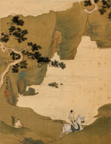 Rongbaozhai-Replik einer Landschaft von Qiu Ying mit Reiter in Landschaft - Foto 1