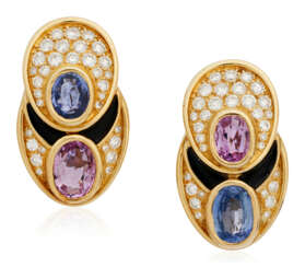 NO RESERVE | MARINA B TWO SAPPHIRE, COLORED SAPPHIRE, DIAMOND AND ONYX BROOCHES