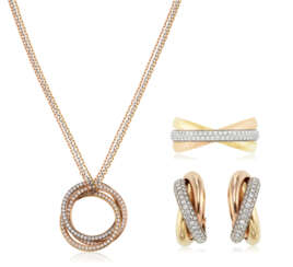 CARTIER SUITE OF DIAMOND AND TRI-COLORED GOLD 'TRINITY' JEWELRY