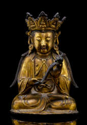 Feuervergoldete Bronze des Guanyin mit einem Ruyi