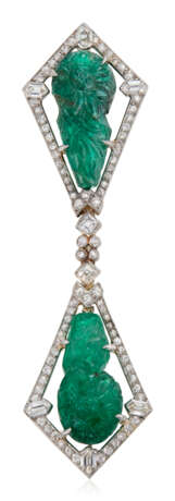 NO RESERVE | ART DECO EMERALD AND DIAMOND BROOCH - photo 1