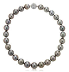 ASSAEL SINGLE-STRAND GRAY CULTURED PEARL AND DIAMOND NECKLACE