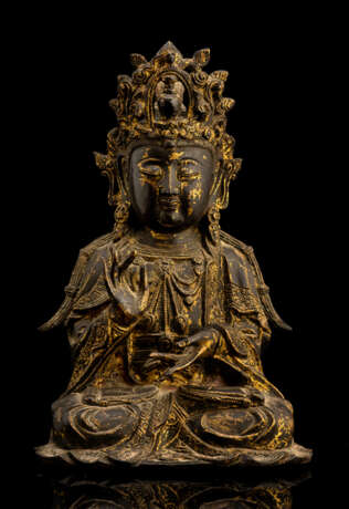 Bronze des Guanyin mit Resten von Vergoldung - photo 1