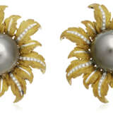 BUCCELLATI GRAY CULTURED PEARL, DIAMOND AND BICOLORED GOLD FLOWER EARRINGS - Foto 1